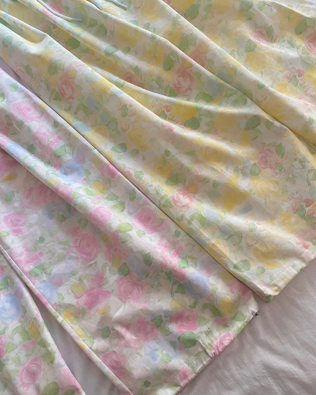 flower cotton tuck wide pants