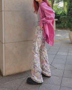 flower pattern boot cut sweat pants
