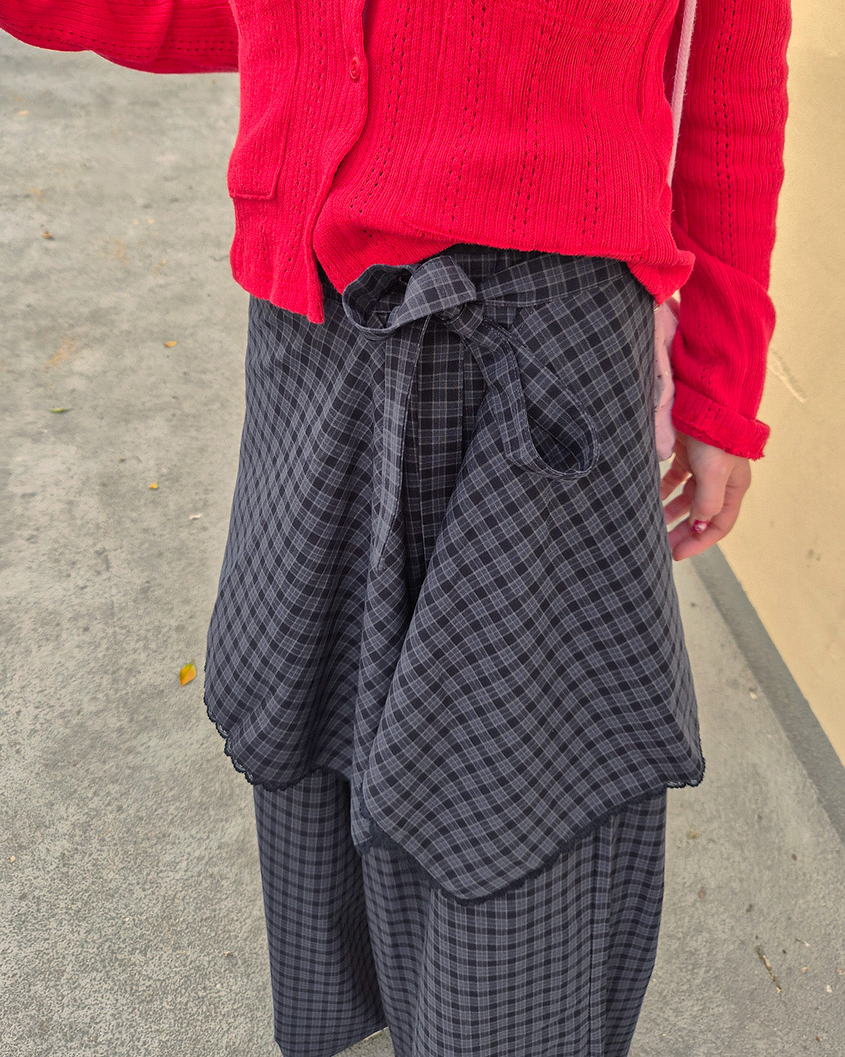check skirt layered pants