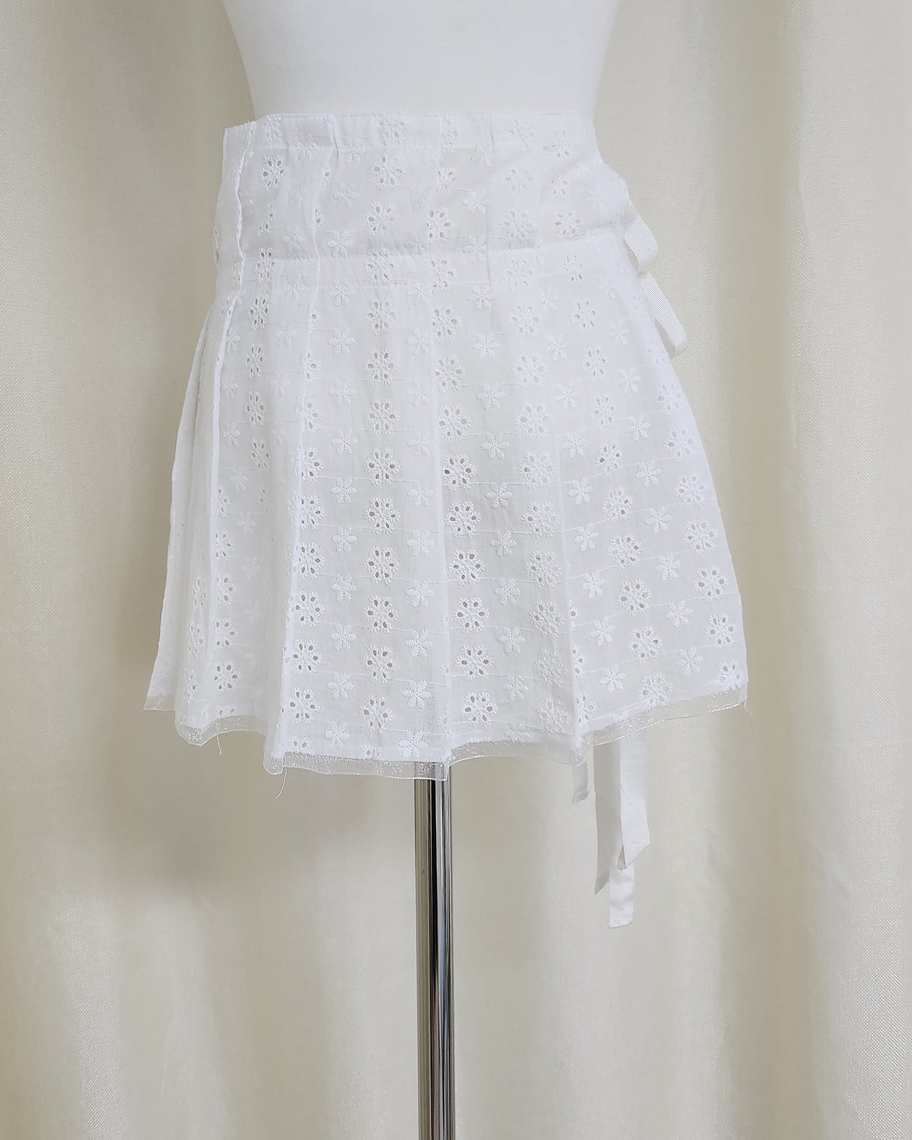 cotton lace layered wrap pleated skirt