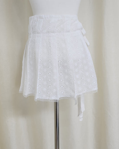 cotton lace layered wrap pleated skirt