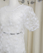 puff sleeve sheer lace long dress