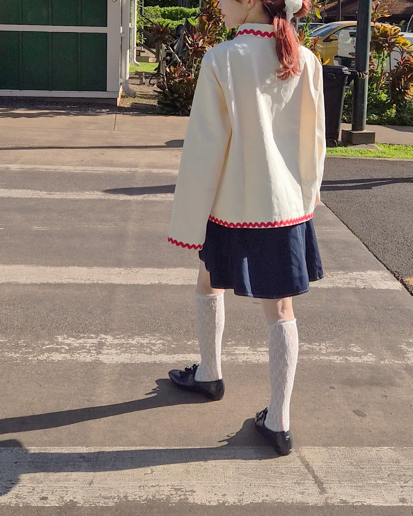 red ribbon embroidery cotton jacket
