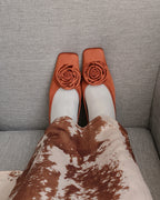 rose satin square flat shoes