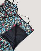retro flower piping mini dress