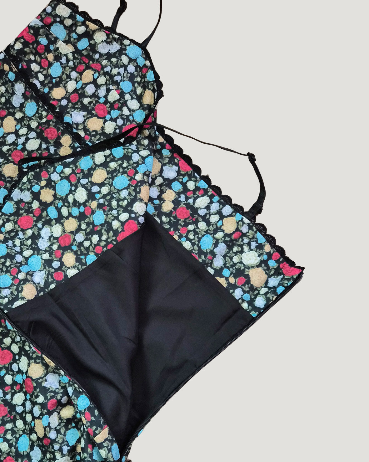 retro flower piping mini dress