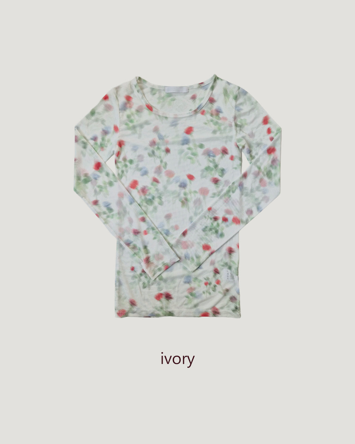 blurred flower sheer long sleeve T