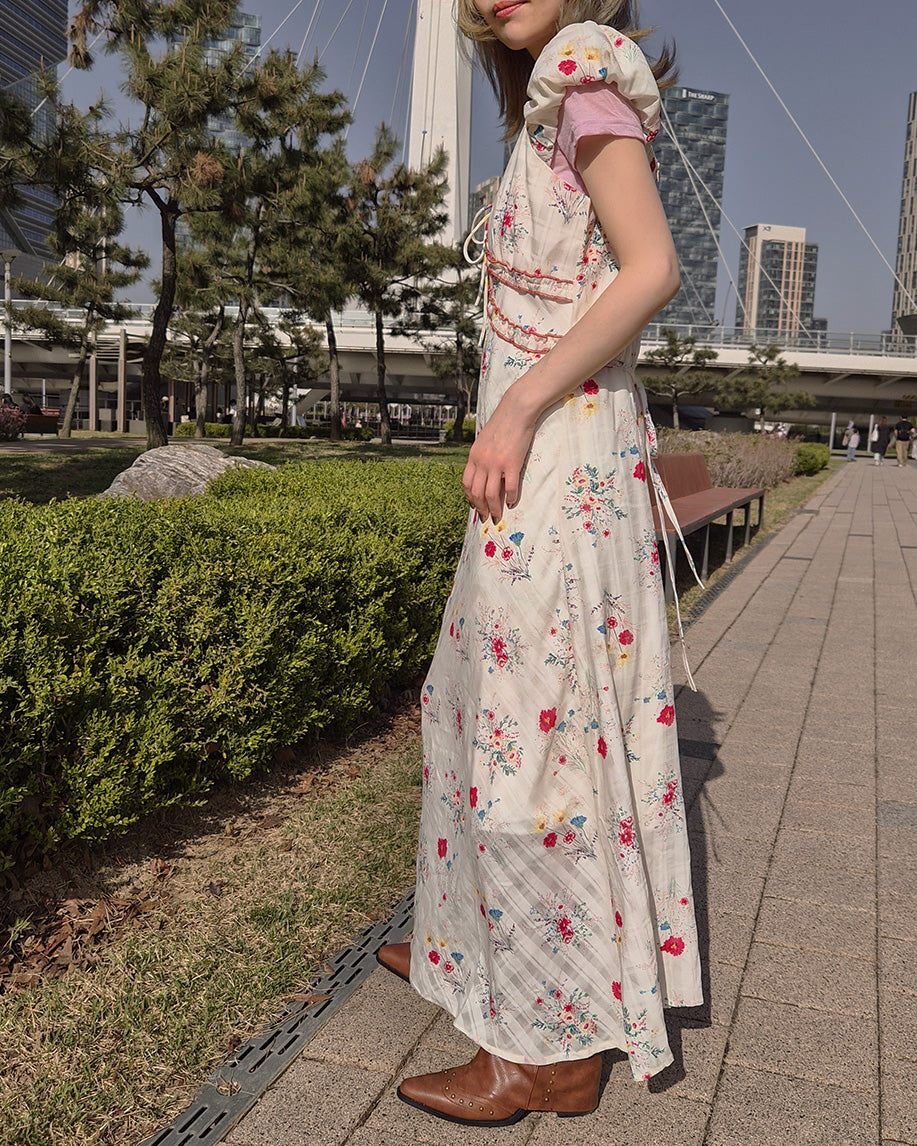 flower frill long dress