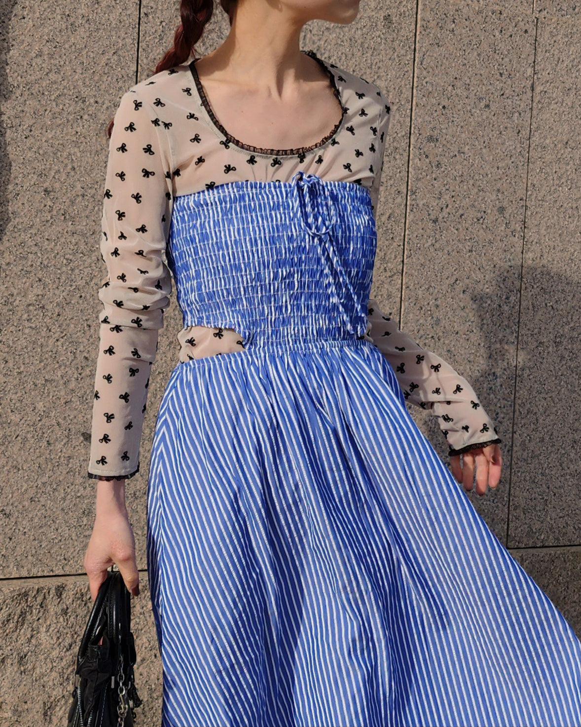cut out stripe long dress