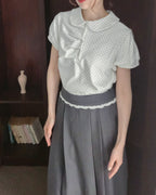 dot puff sleeve collar T