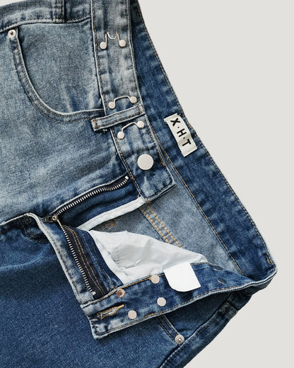side ripped switching denim