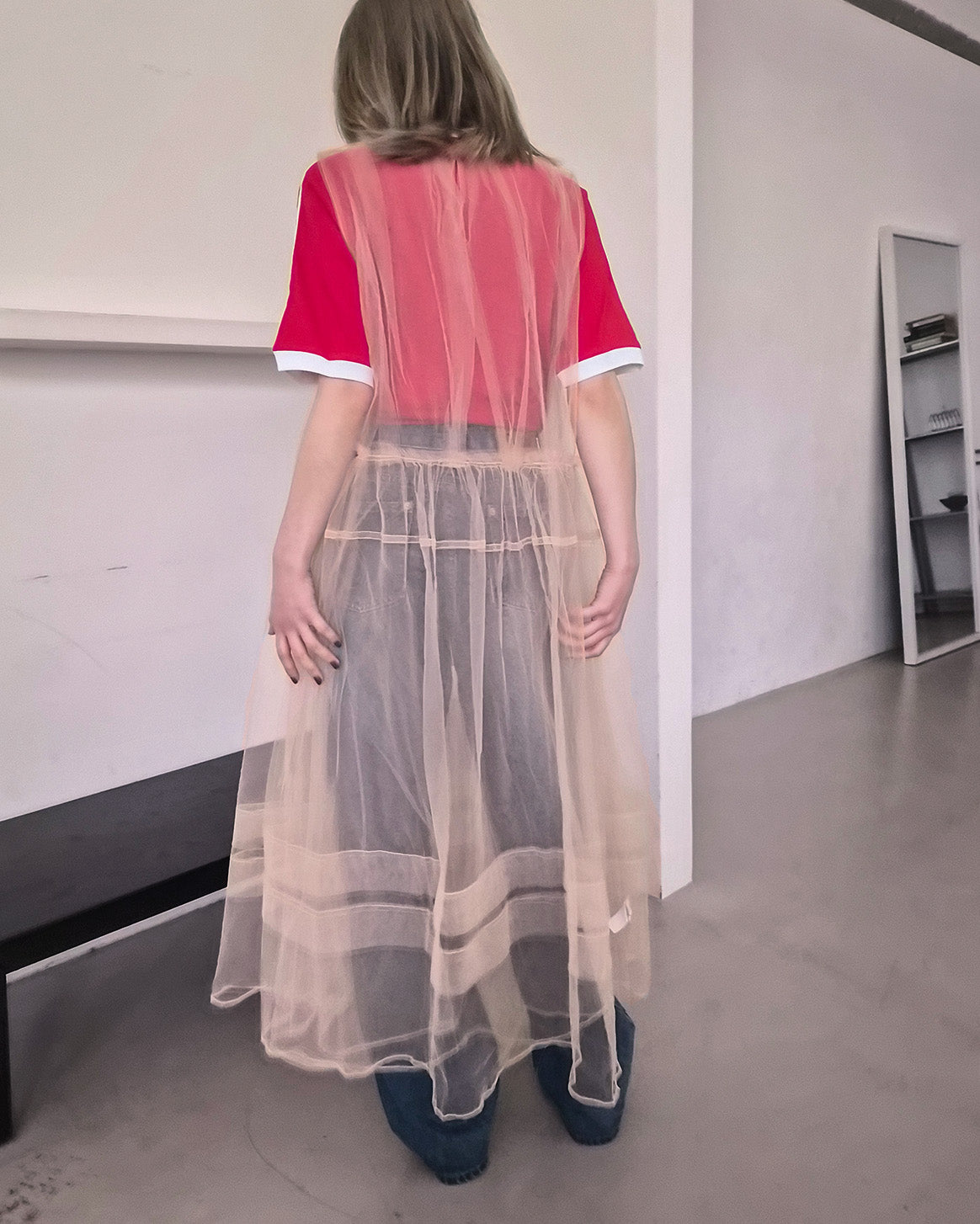 sheer layered waist frill tulle dress