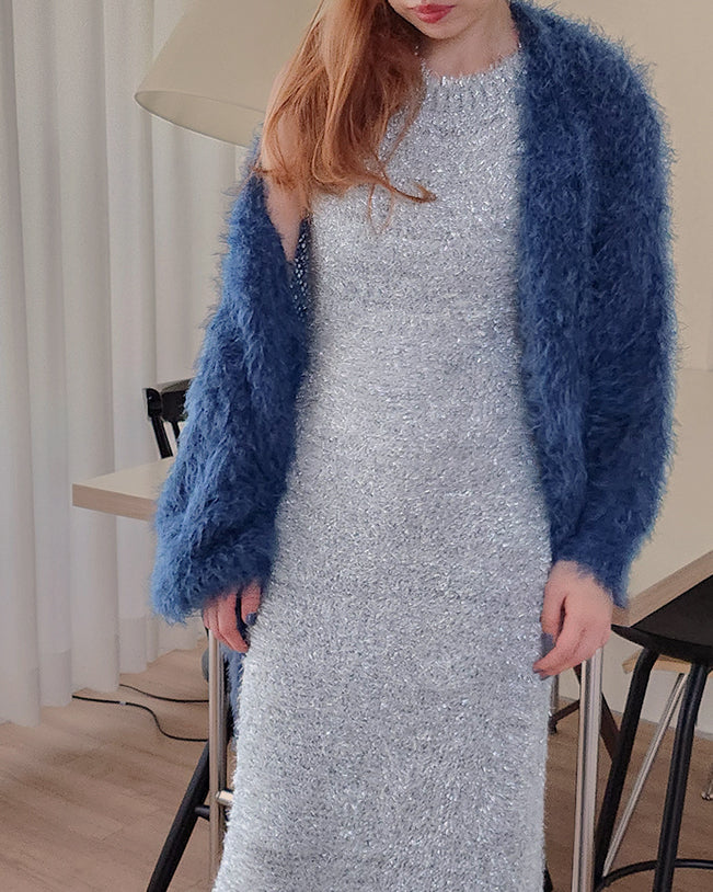 glossy shaggy knit mermaid long dress