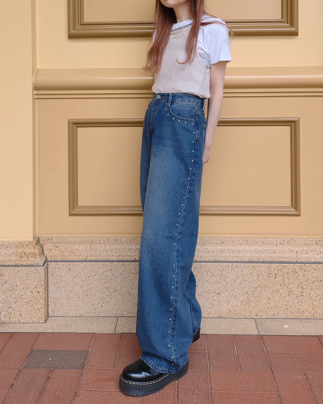 side studs wide denim