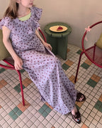 rose pattern frill long dress