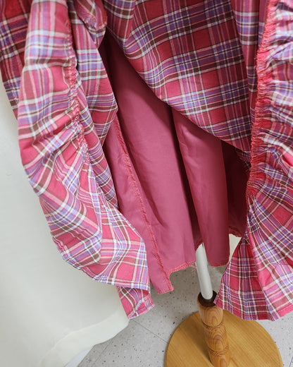 check frill belt long dress
