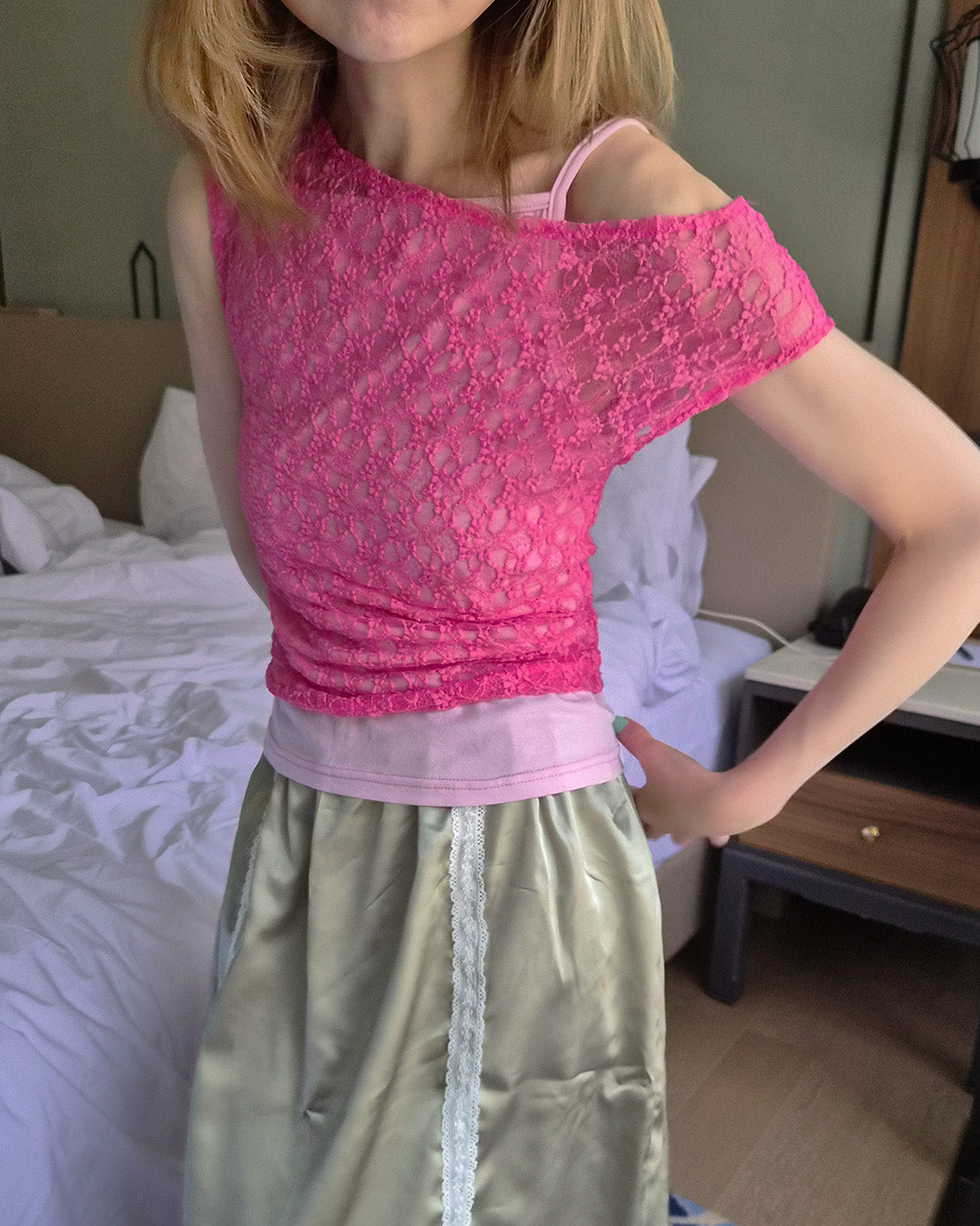 lace sheer french sleeve top