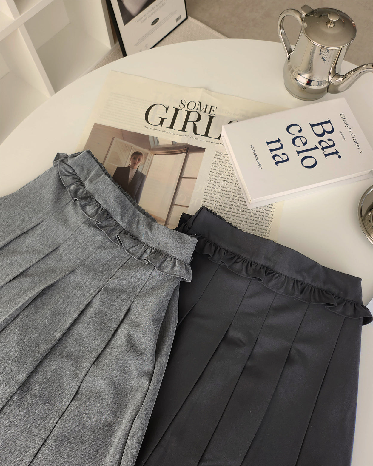 waist frill pleats middle skirt