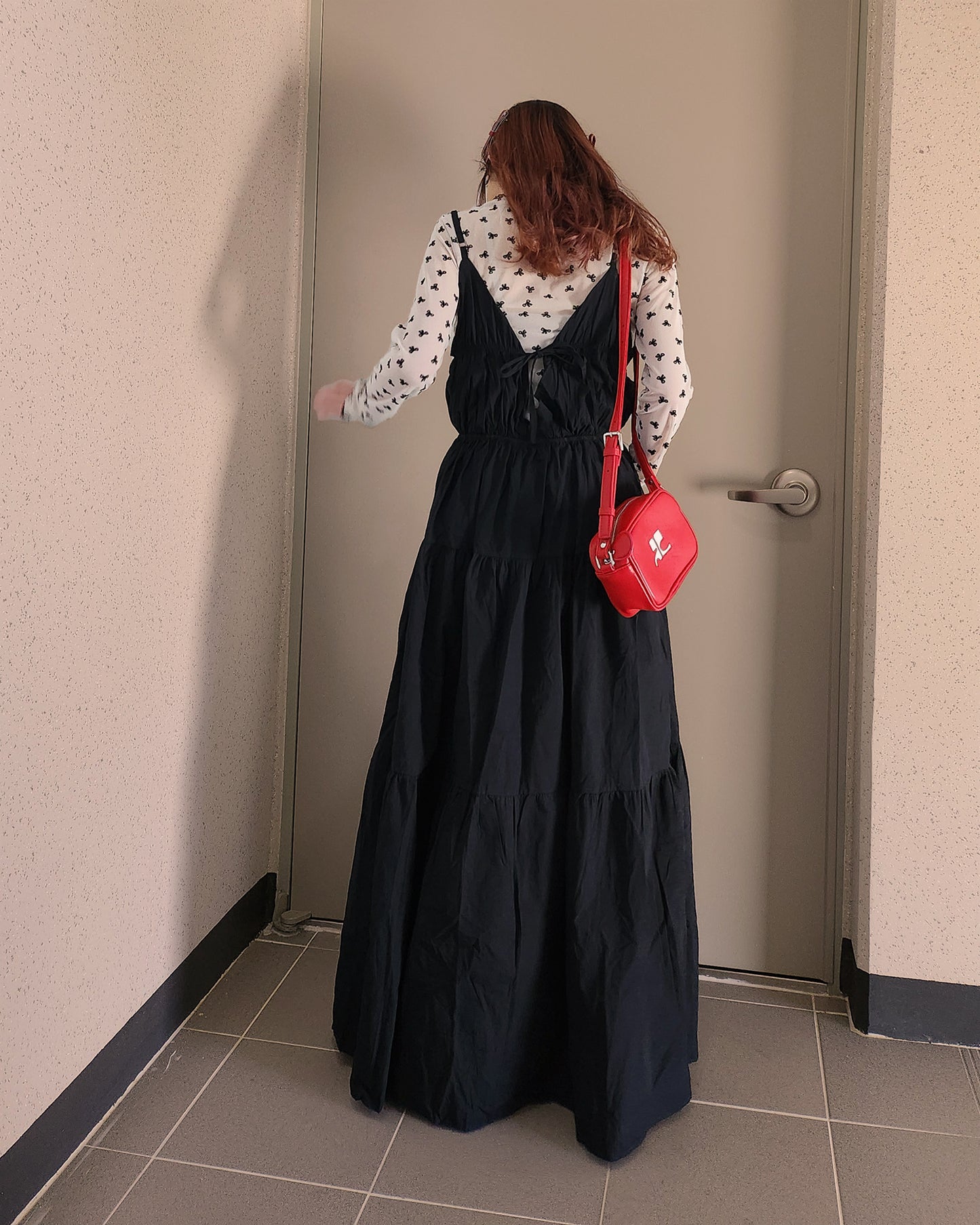 shirring bustier cotton long dress