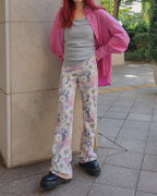 flower pattern boot cut sweat pants