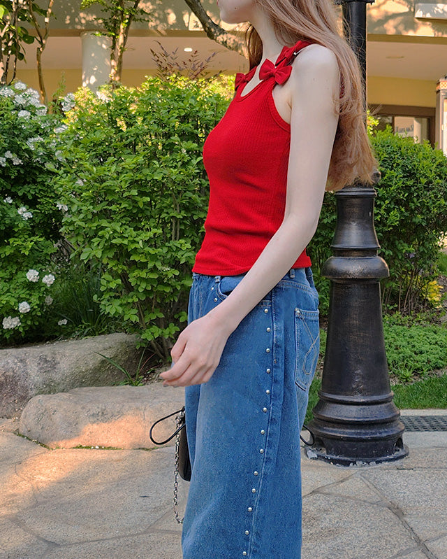 ribbon SET sleeveless knit