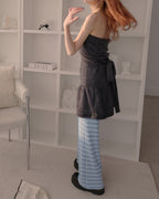 fur back ribbon mini dress
