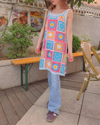 crochet knit flower mini dress