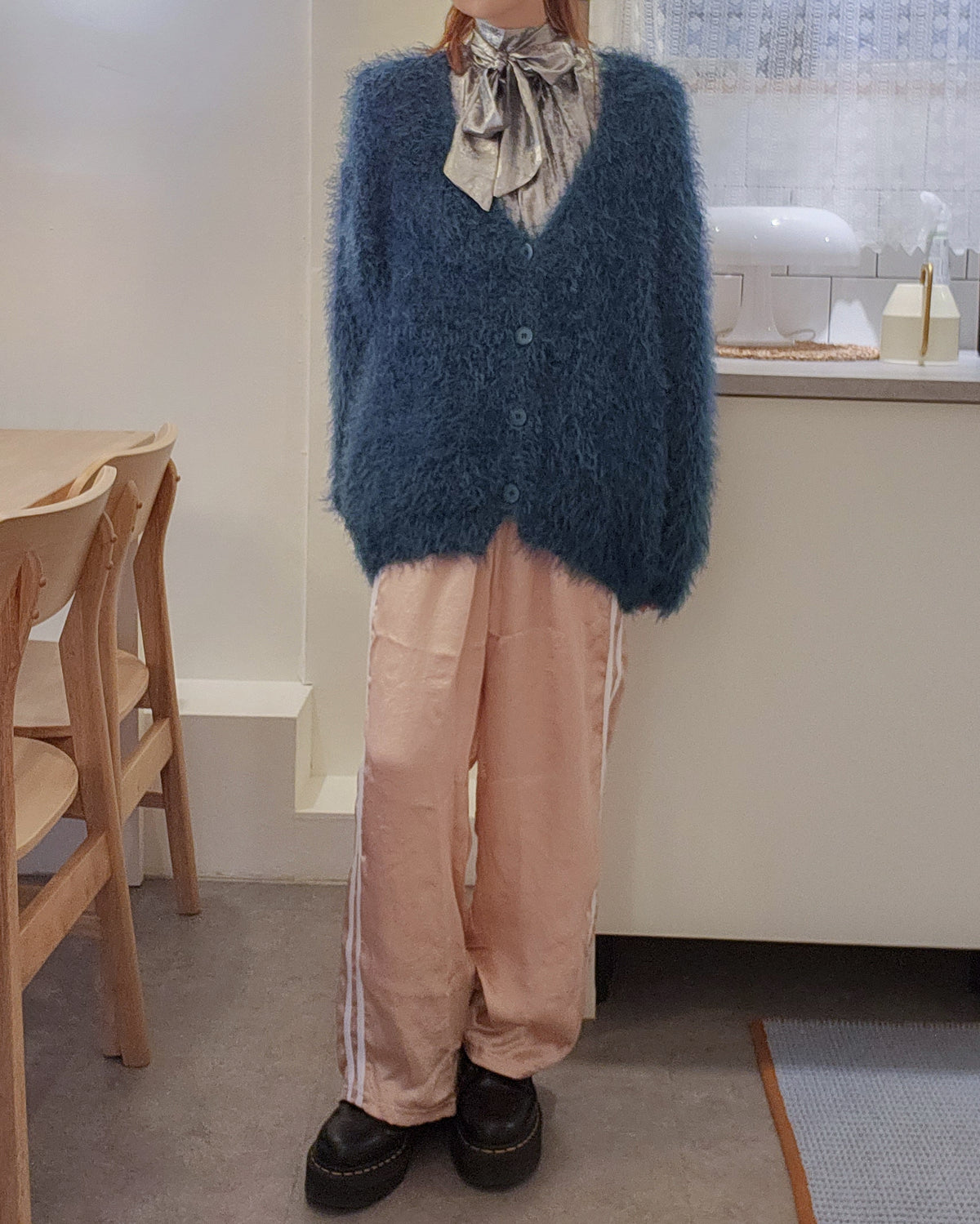shaggy knit color cardigan
