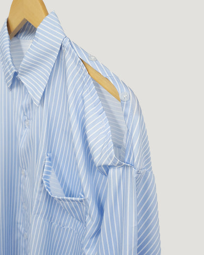 open shoulder 2way stripe overfit shirt