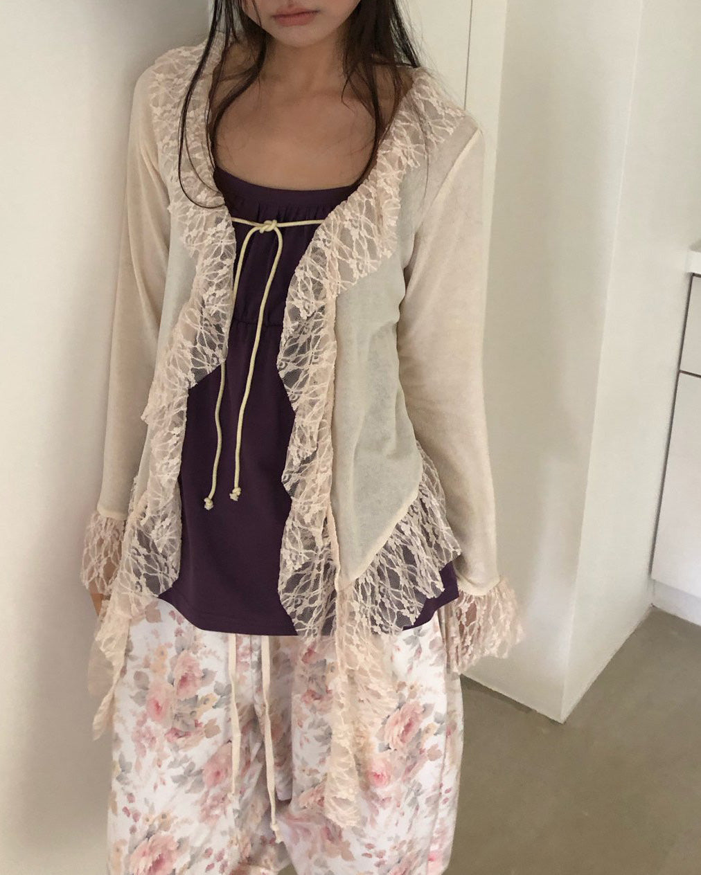 frill lace flare cardigan