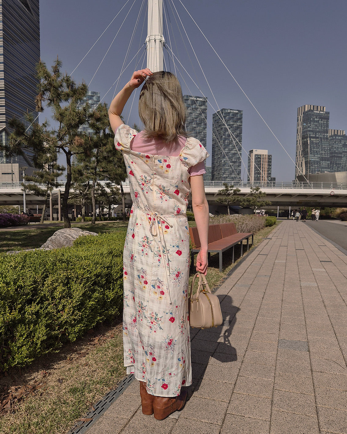 flower frill long dress