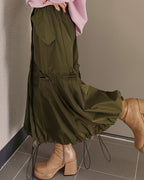 MA-1 like row pleated nylon skirt