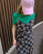 check frill long dress