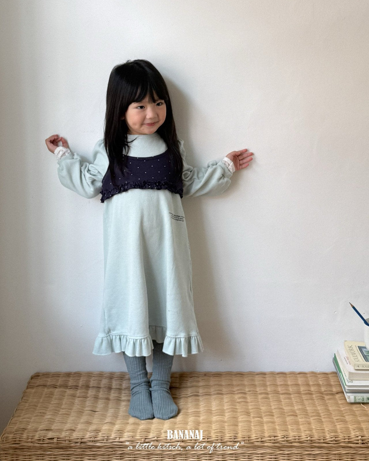 【BANANAJ】lettering waffle dress