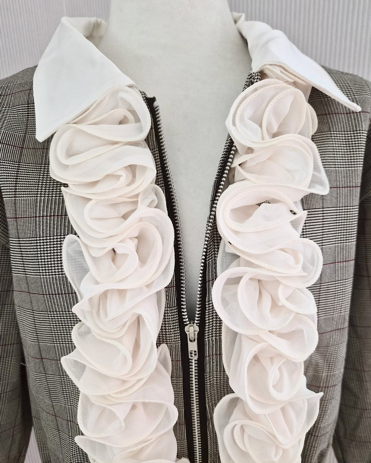 glen check frill jacket