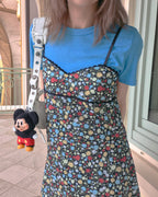 retro flower piping mini dress