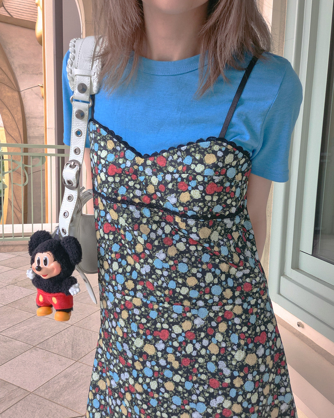 retro flower piping mini dress