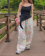 flower cotton tuck wide pants