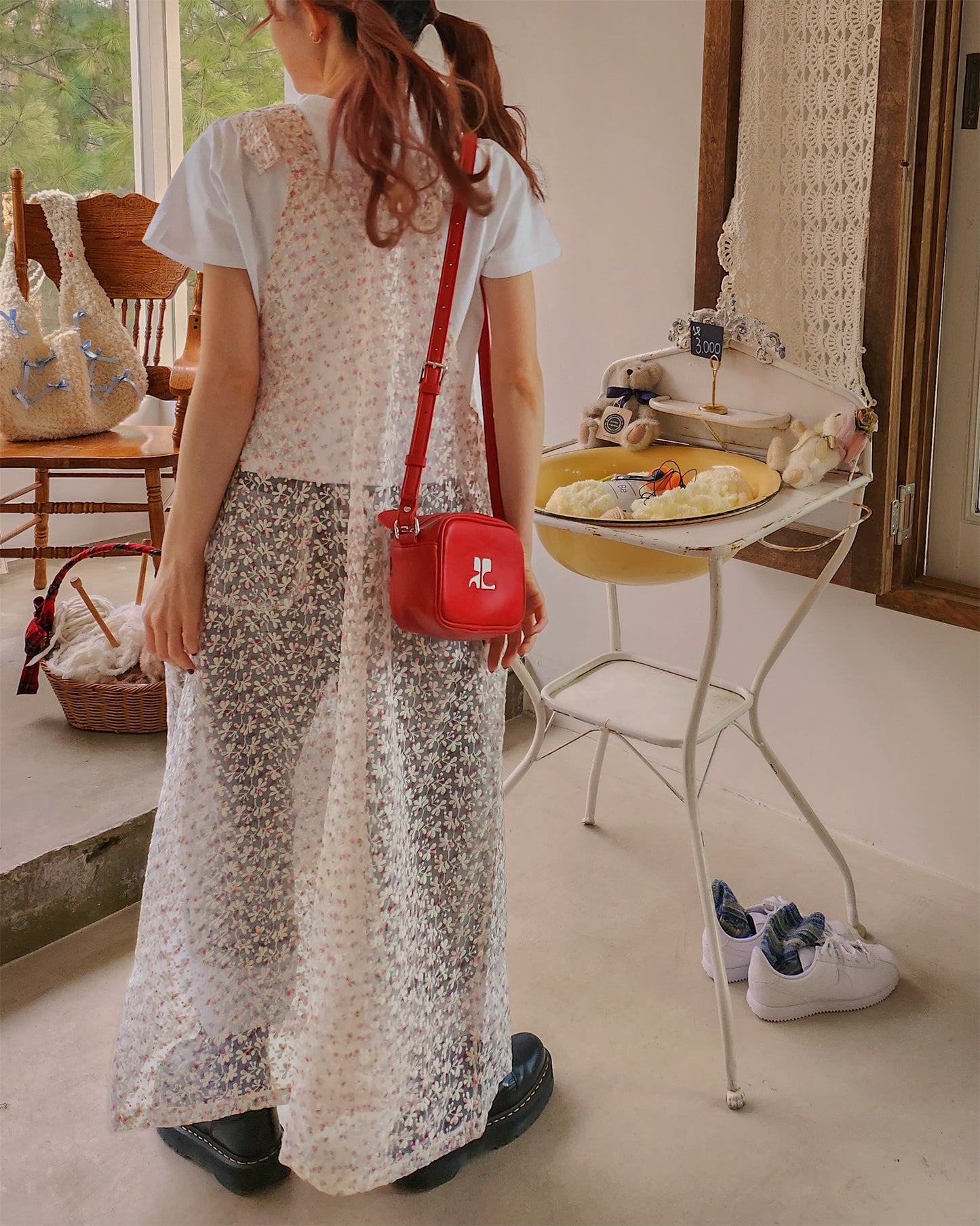 flower lace sheer salopette dress