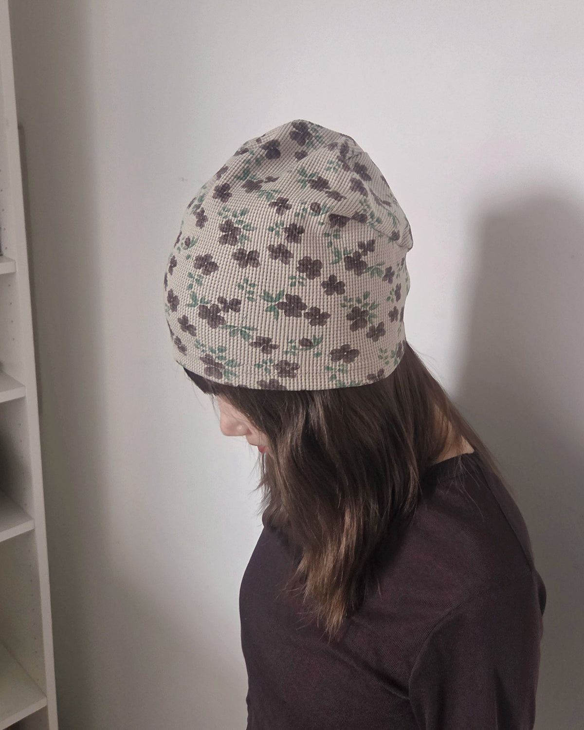 flower pattern waffle beanie