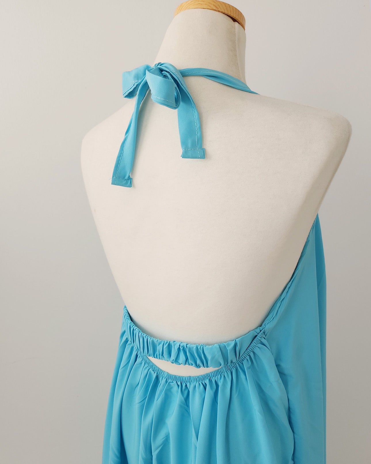 halter neck back open long dress