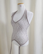 lace sheer halter neck bustier