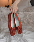 rose satin square flat shoes