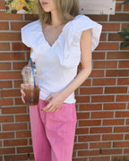 V neck puff shoulder top