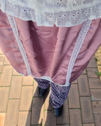 satin lace point midi skirt