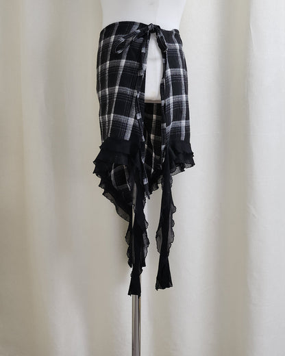 unbalanced check layered wrap skirt