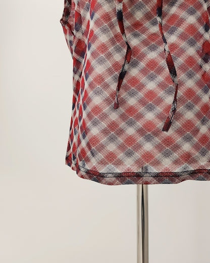 sheer check sleeve less top