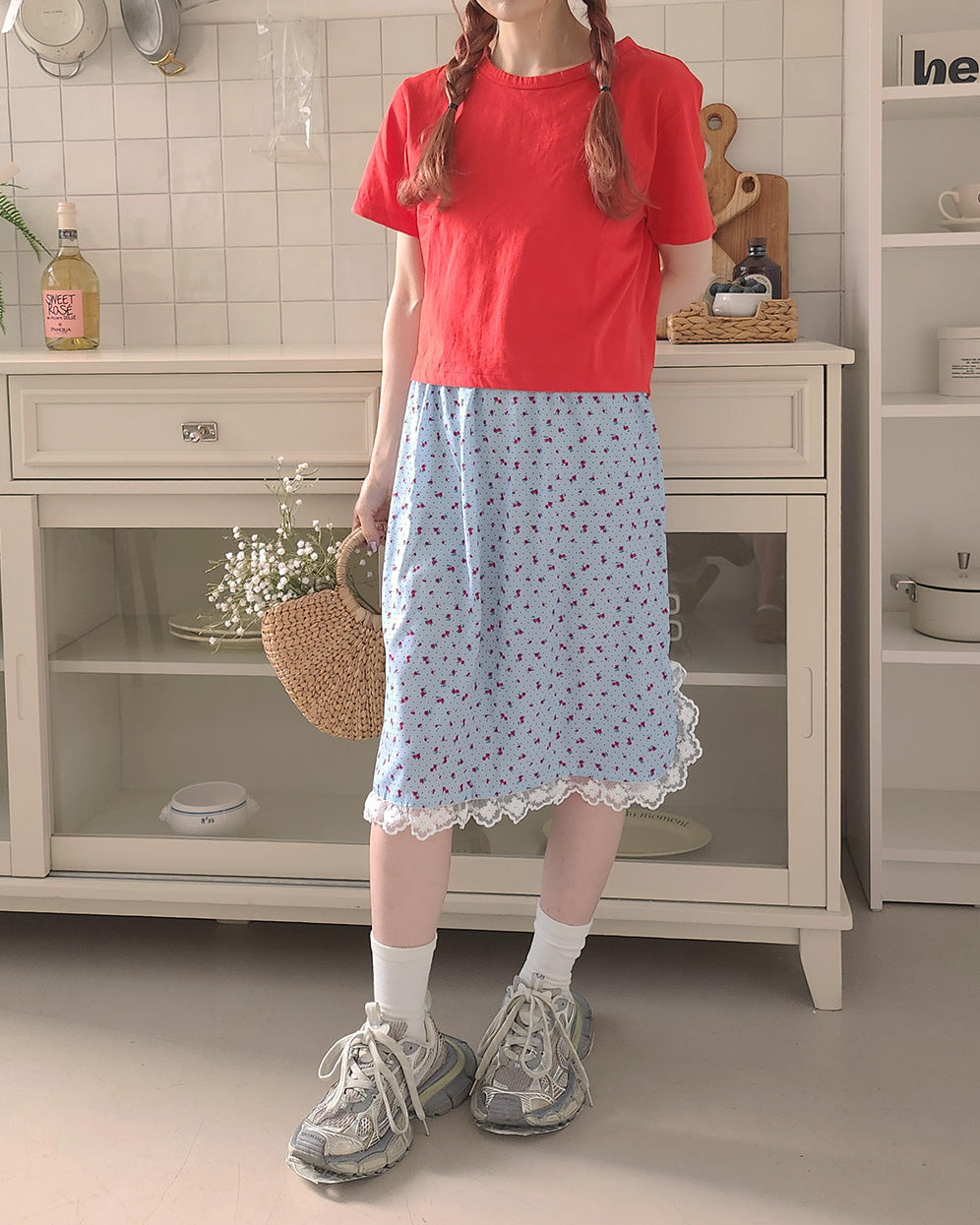 flower lace point midi skirt