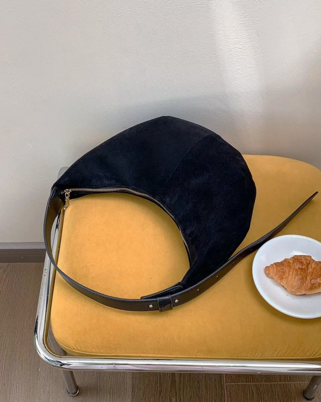 faux suede half moon bag