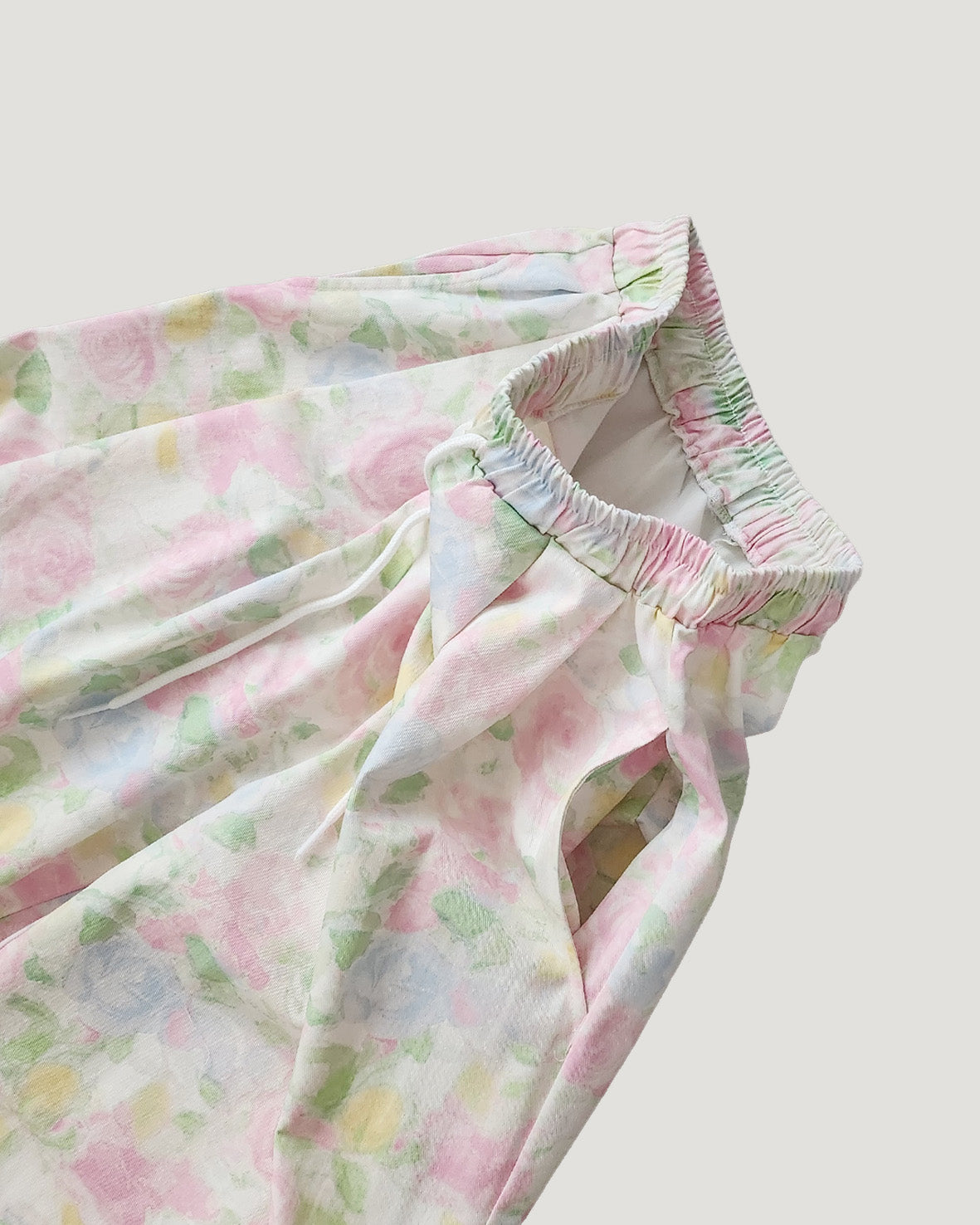 flower cotton tuck wide pants